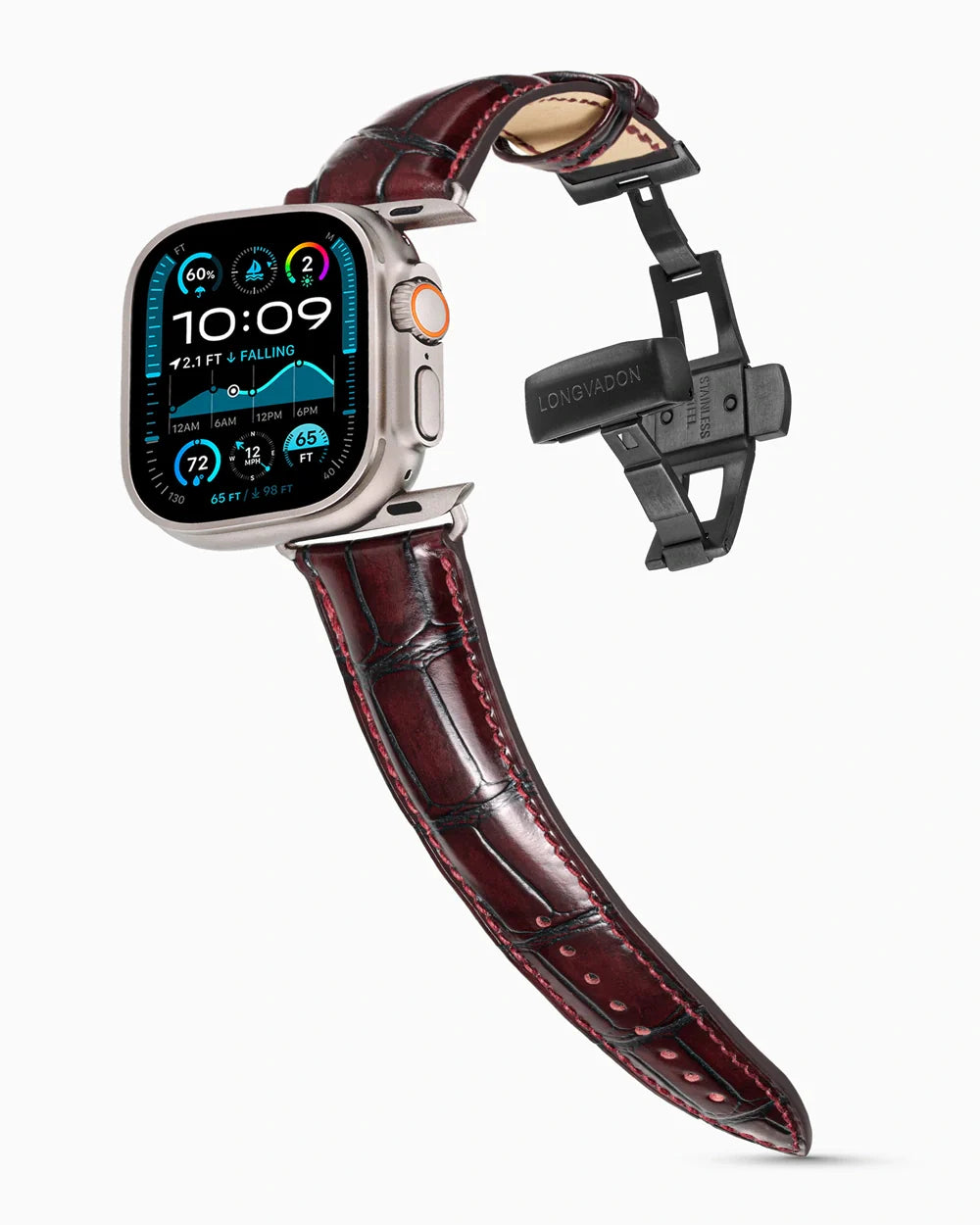 Caiman Series 3 luxury Apple Watch leather band on an Apple Watch Ultra
