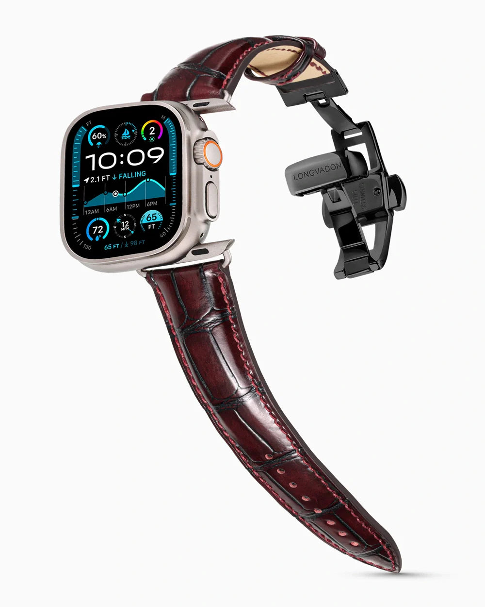 Caiman Series 3 luxury Apple Watch leather band on an Apple Watch Ultra