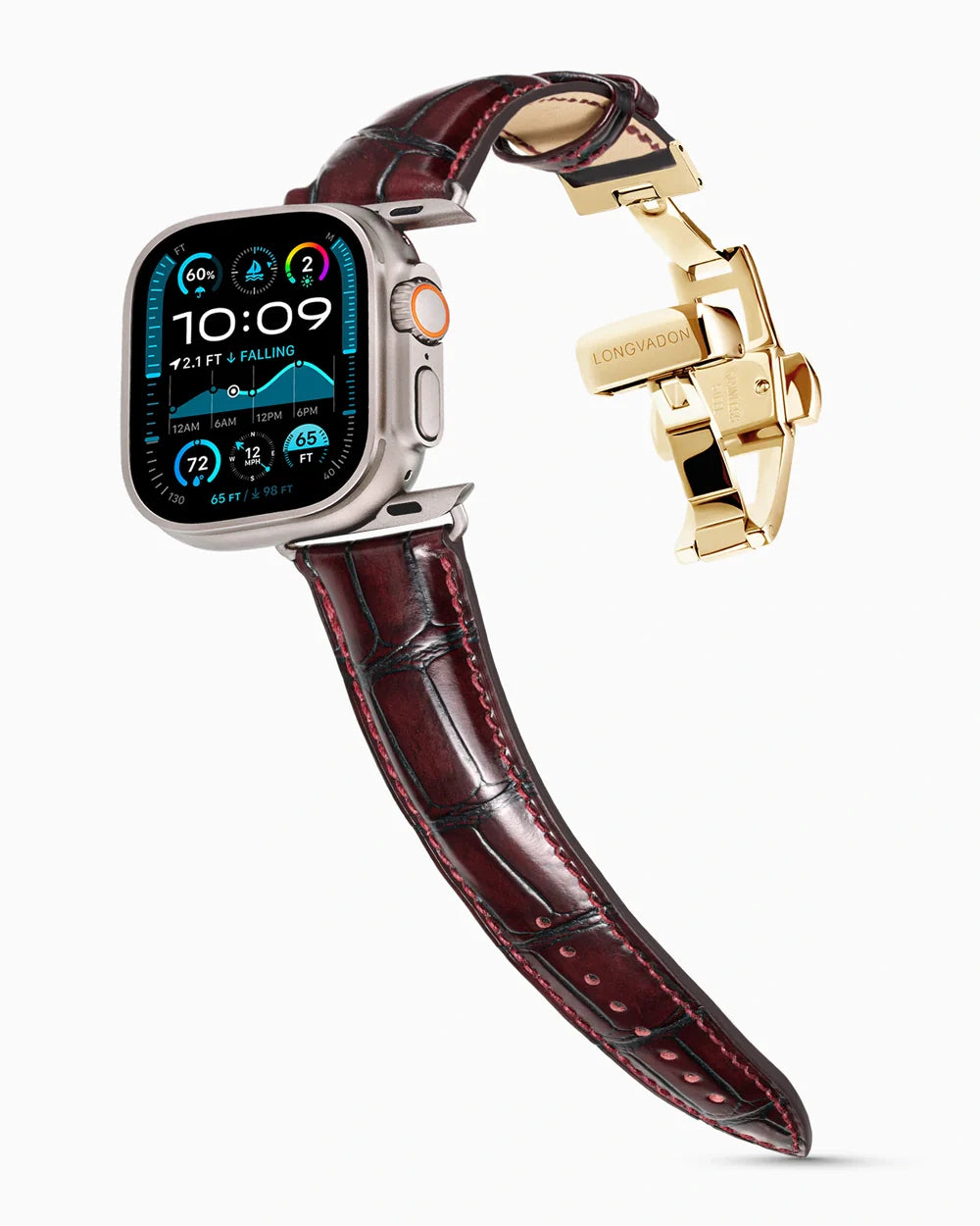 Caiman Series 3 luxury Apple Watch leather band on an Apple Watch Ultra