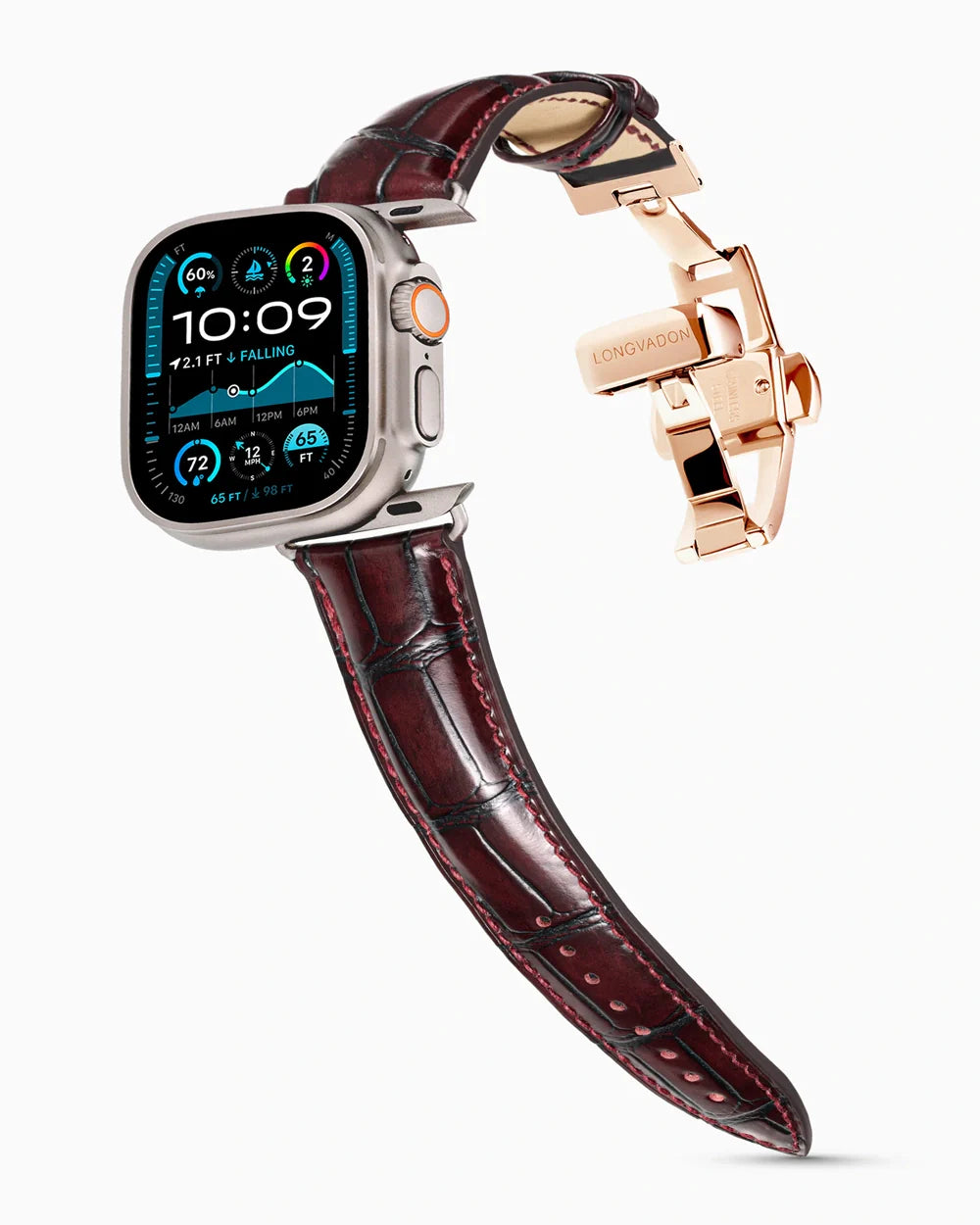 Caiman Series 3 luxury Apple Watch leather band on an Apple Watch Ultra