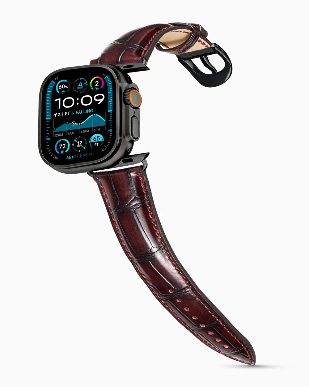 Caiman Series 3 luxury Apple Watch leather band on an Apple Watch Ultra