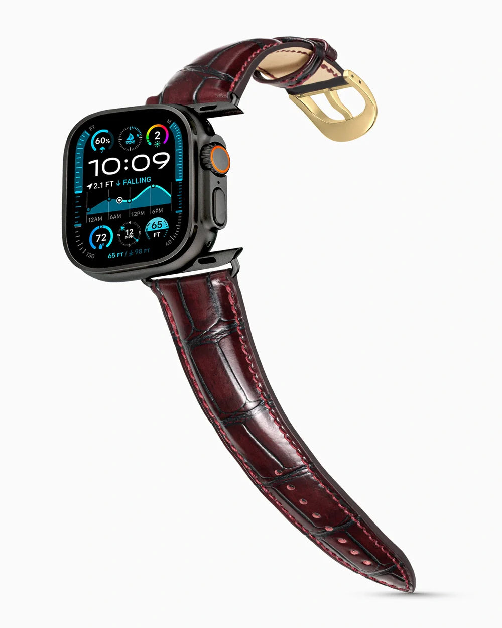 Caiman Series 3 luxury Apple Watch leather band on an Apple Watch Ultra