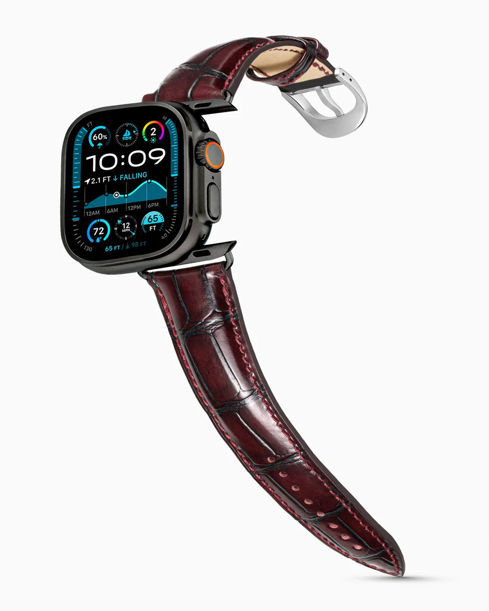 Caiman Series 3 luxury Apple Watch leather band on an Apple Watch Ultra