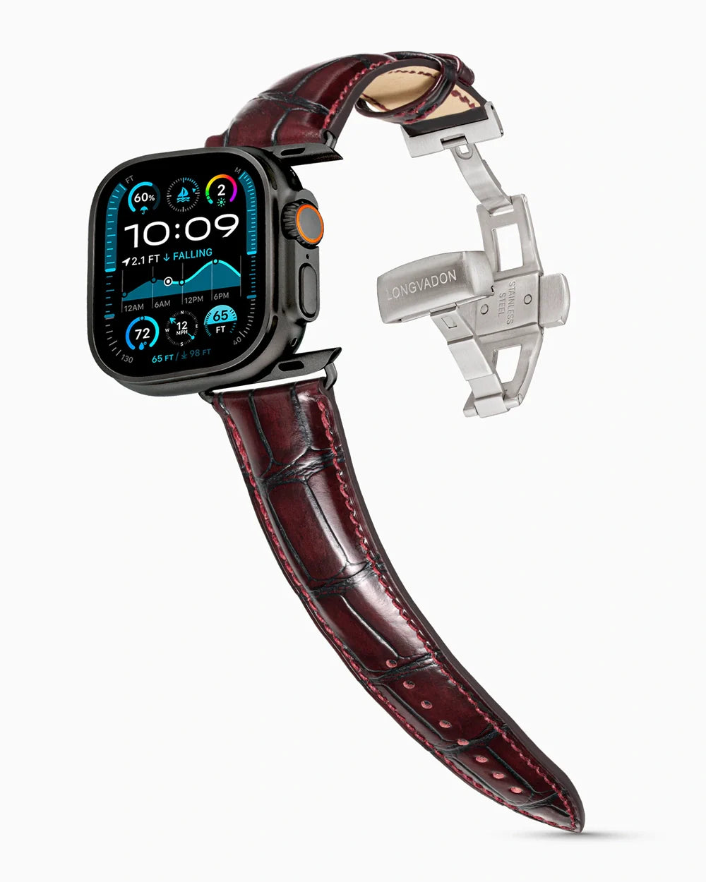 Caiman Series 3 luxury Apple Watch leather band on an Apple Watch Ultra