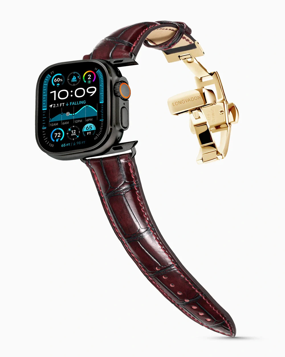 Caiman Series 3 luxury Apple Watch leather band on an Apple Watch Ultra