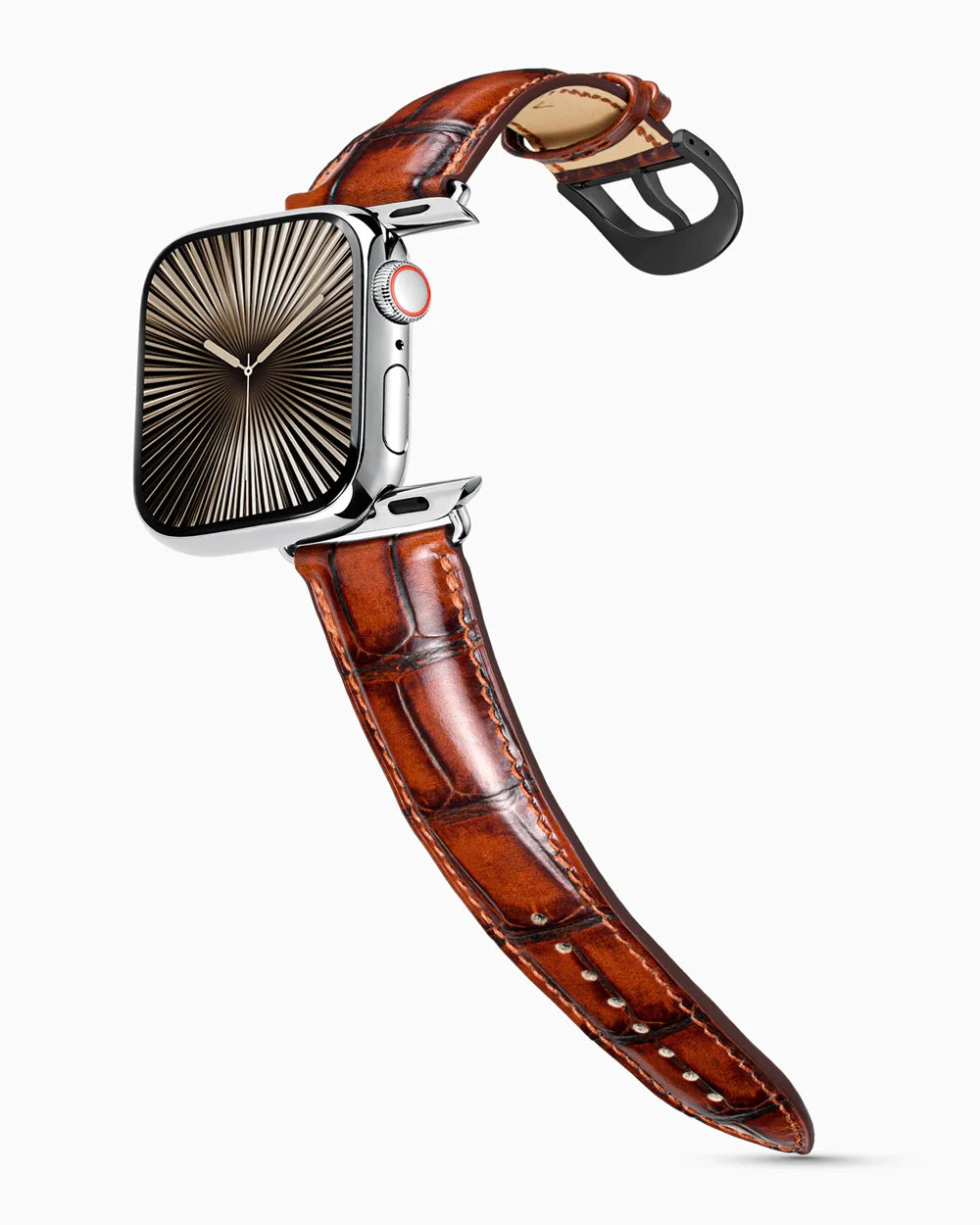 Caiman Series 3 luxury Apple Watch leather band on a Series 10 Apple Watch