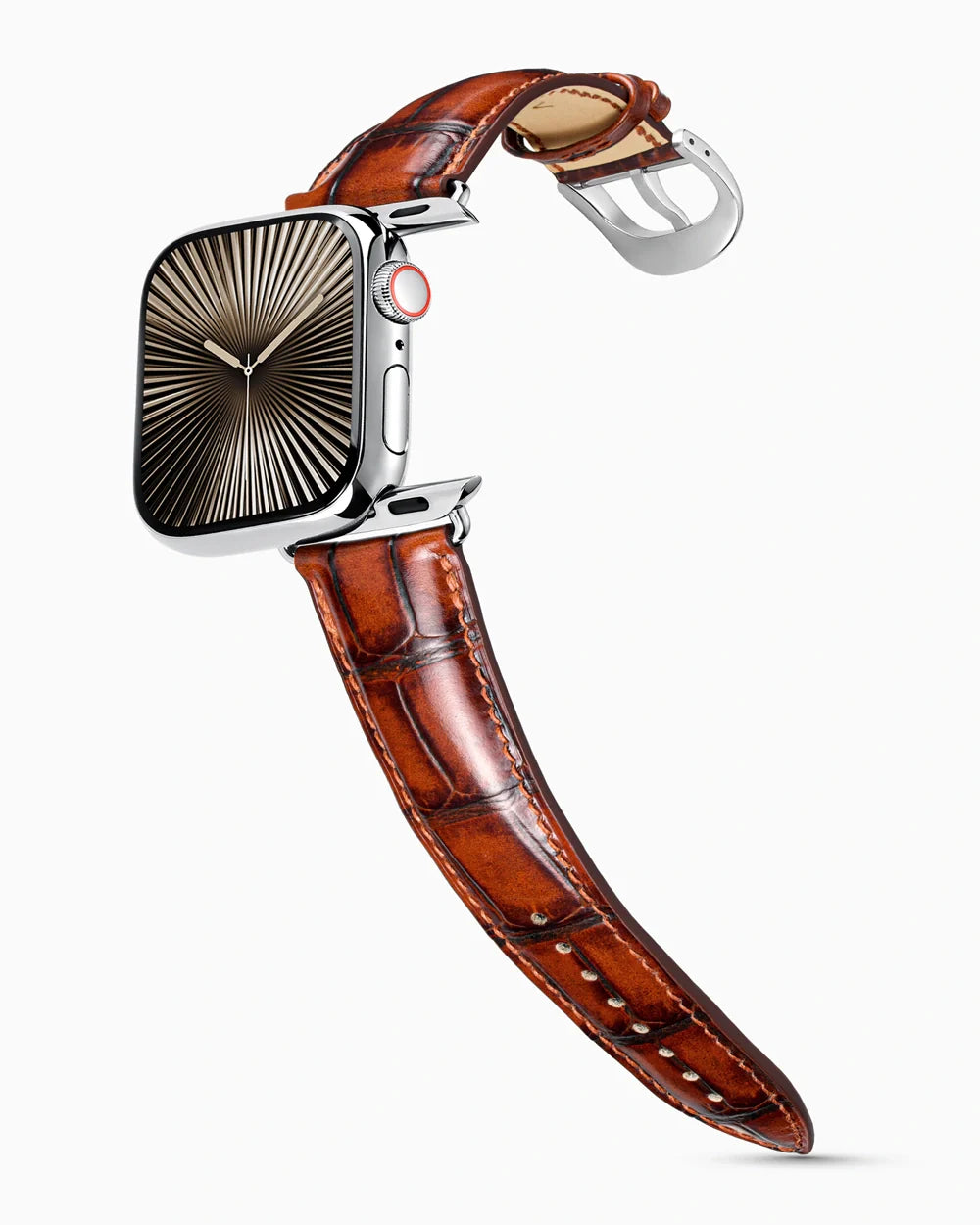 Caiman Series 3 luxury Apple Watch leather band on a Series 10 Apple Watch