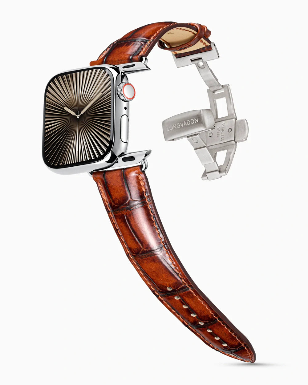 Caiman Series 3 luxury Apple Watch leather band on a Series 10 Apple Watch