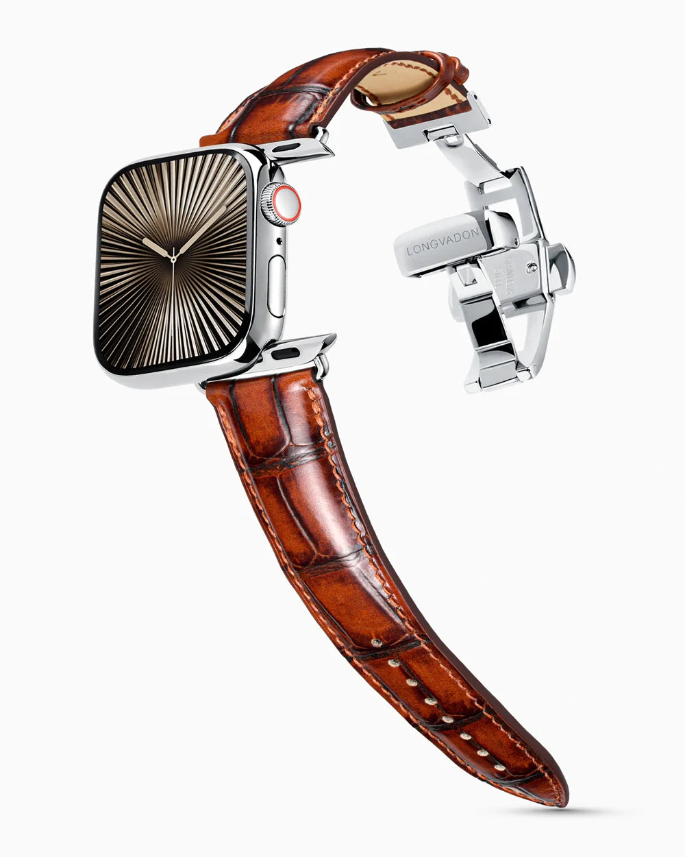 Caiman Series 3 luxury Apple Watch leather band on a Series 10 Apple Watch