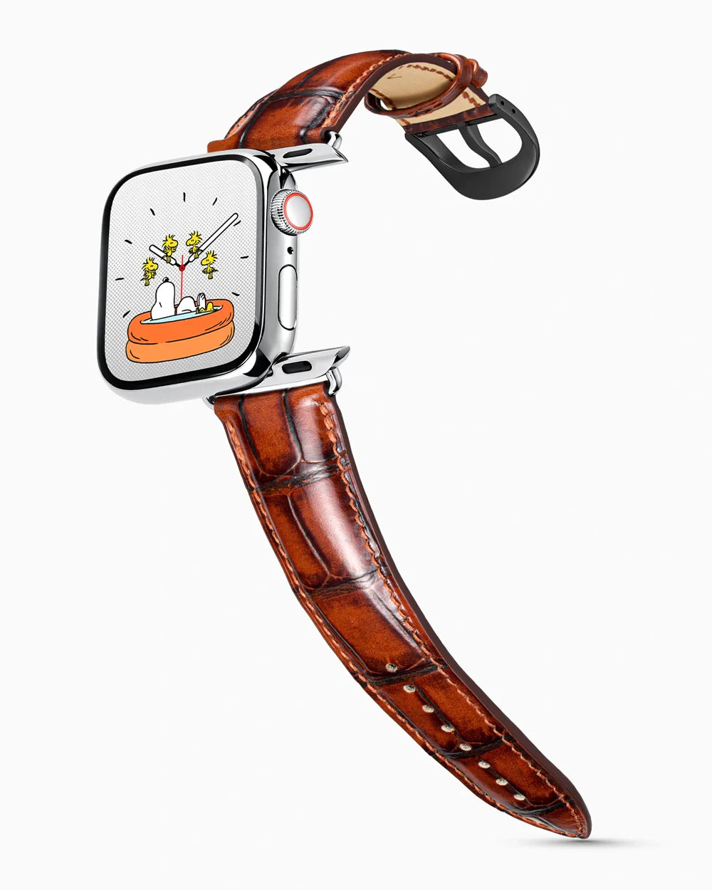 Caiman Series 3 luxury Apple Watch leather band on a Series 9 Apple Watch