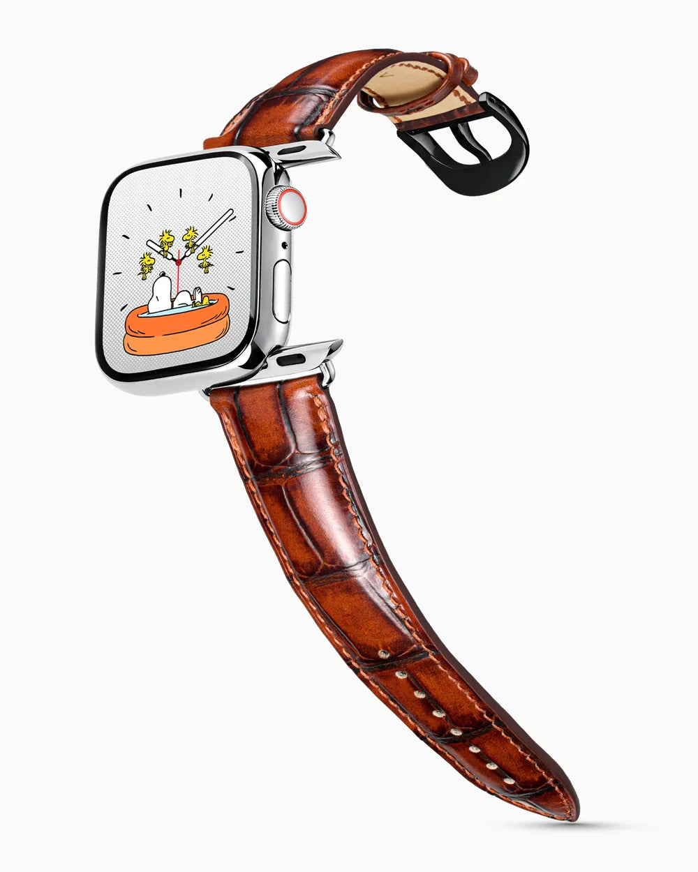 Caiman Series 3 luxury Apple Watch leather band on a Series 9 Apple Watch