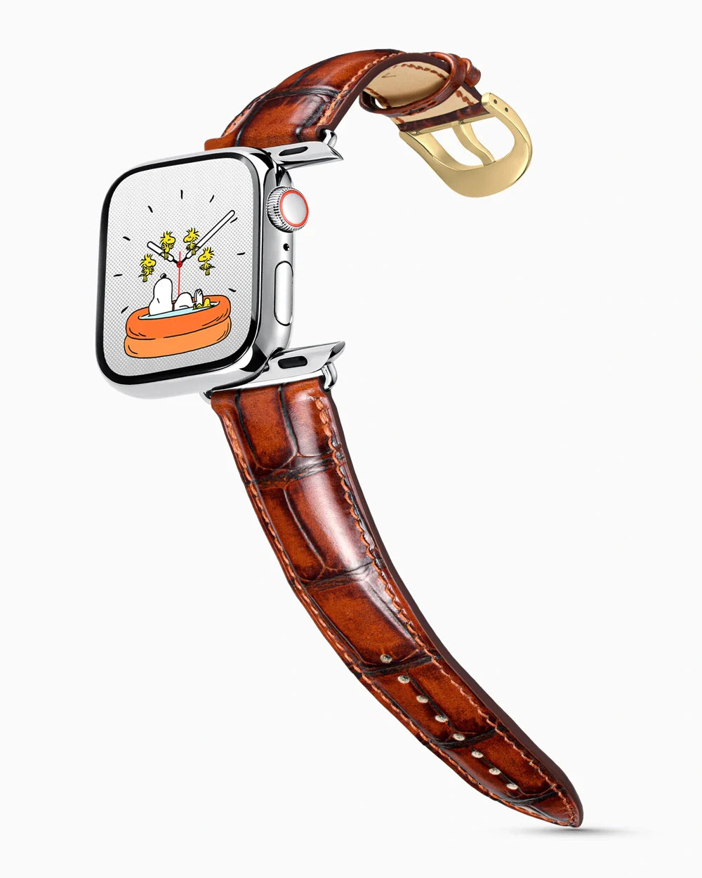 Caiman Series 3 luxury Apple Watch leather band on a Series 9 Apple Watch