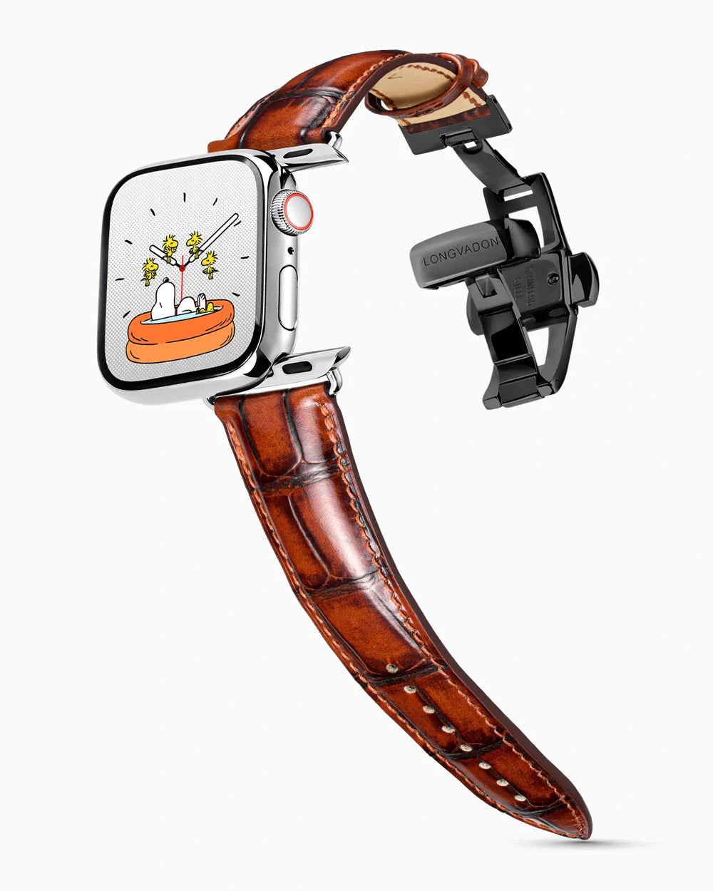 Caiman Series 3 luxury Apple Watch leather band on a Series 9 Apple Watch