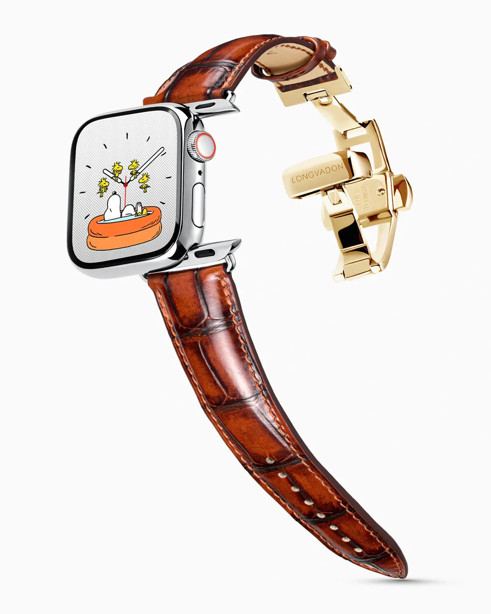Caiman Series 3 luxury Apple Watch leather band on a Series 9 Apple Watch