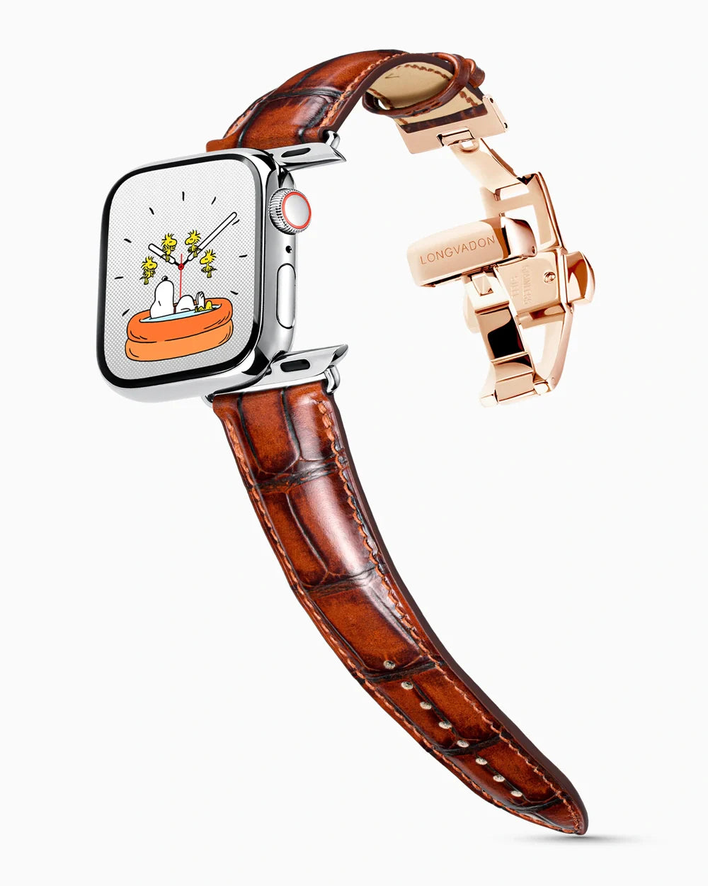 Caiman Series 3 luxury Apple Watch leather band on a Series 9 Apple Watch