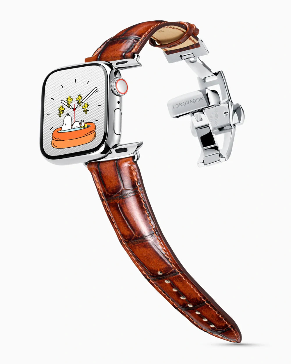Caiman Series 3 luxury Apple Watch leather band on a Series 9 Apple Watch
