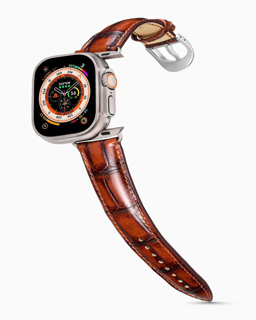 Caiman Series 3 luxury Apple Watch leather band on an Apple Watch Ultra