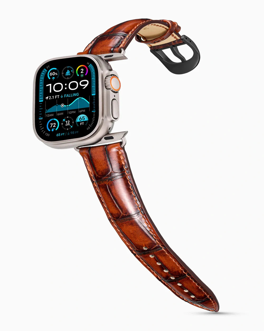 Caiman Series 3 luxury Apple Watch leather band on an Apple Watch Ultra