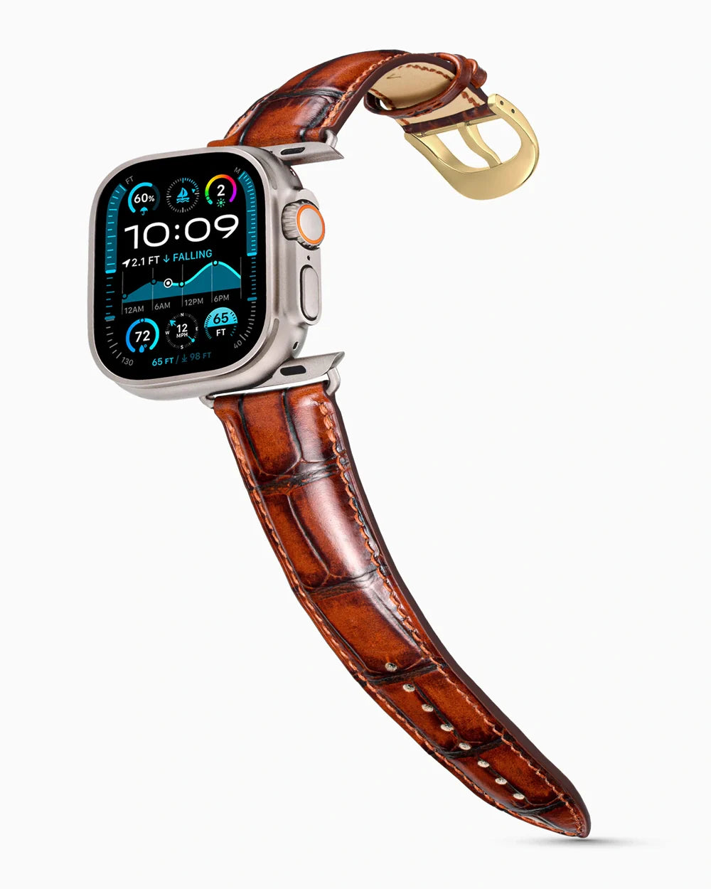 Caiman Series 3 luxury Apple Watch leather band on an Apple Watch Ultra