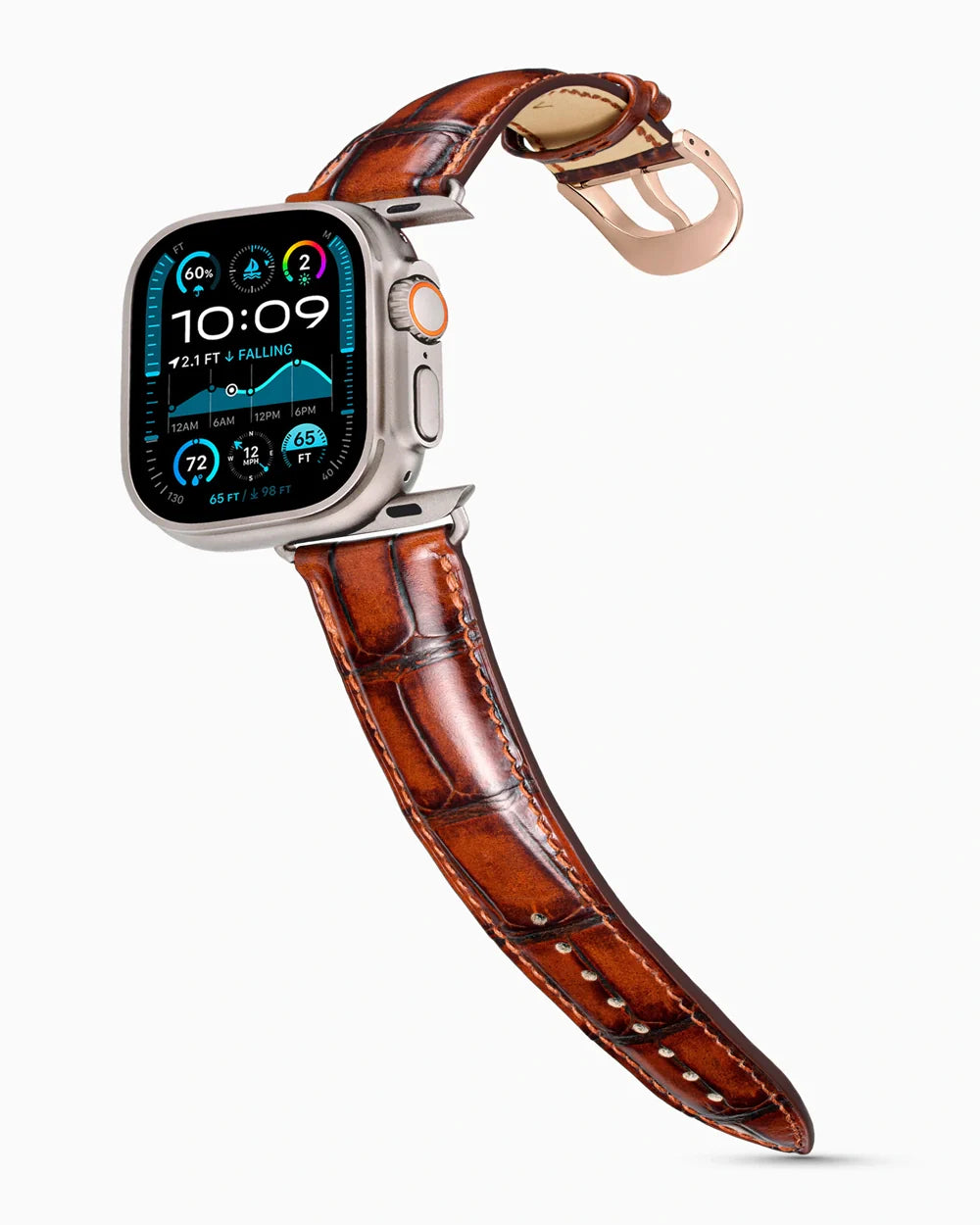 Caiman Series 3 luxury Apple Watch leather band on an Apple Watch Ultra