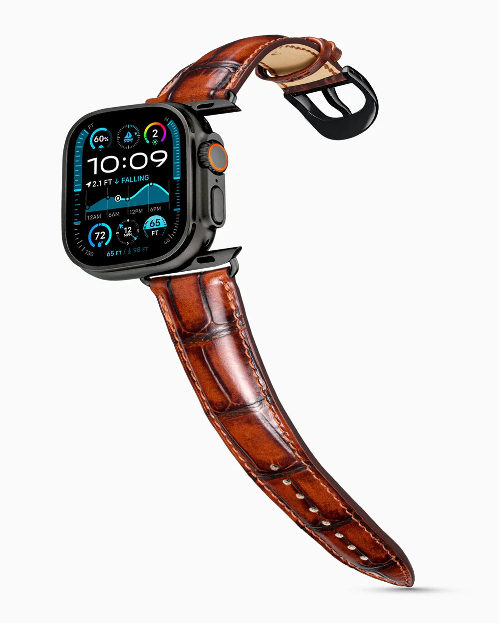 Caiman Series 3 luxury Apple Watch leather band on an Apple Watch Ultra