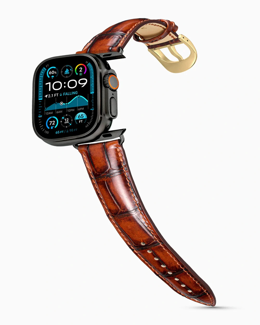 Caiman Series 3 luxury Apple Watch leather band on an Apple Watch Ultra