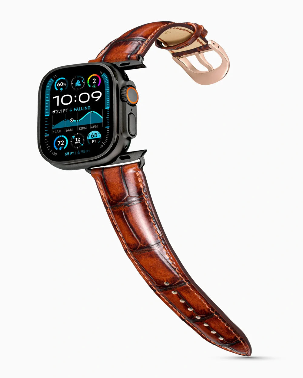 Caiman Series 3 luxury Apple Watch leather band on an Apple Watch Ultra