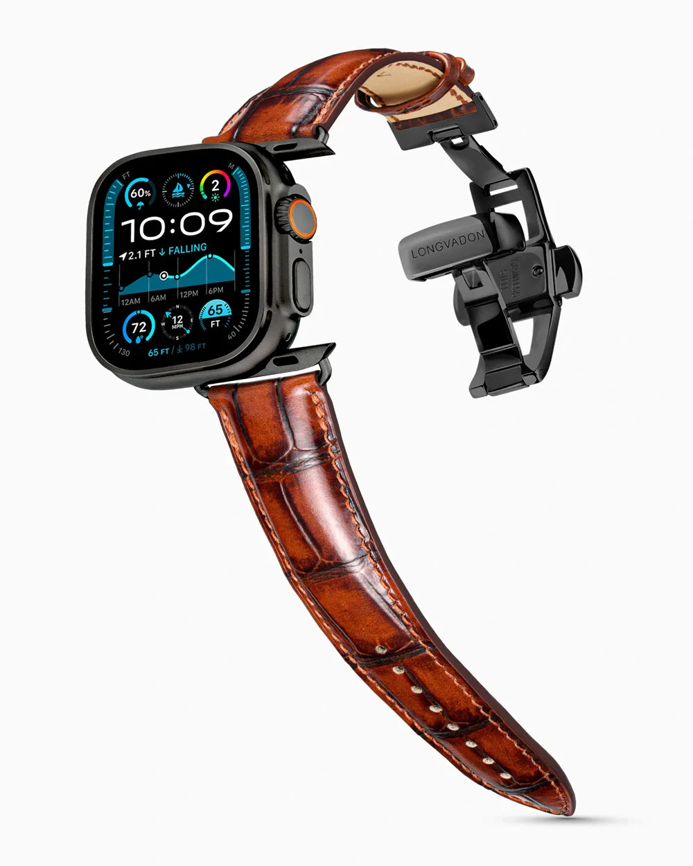 Caiman Series 3 luxury Apple Watch leather band on an Apple Watch Ultra