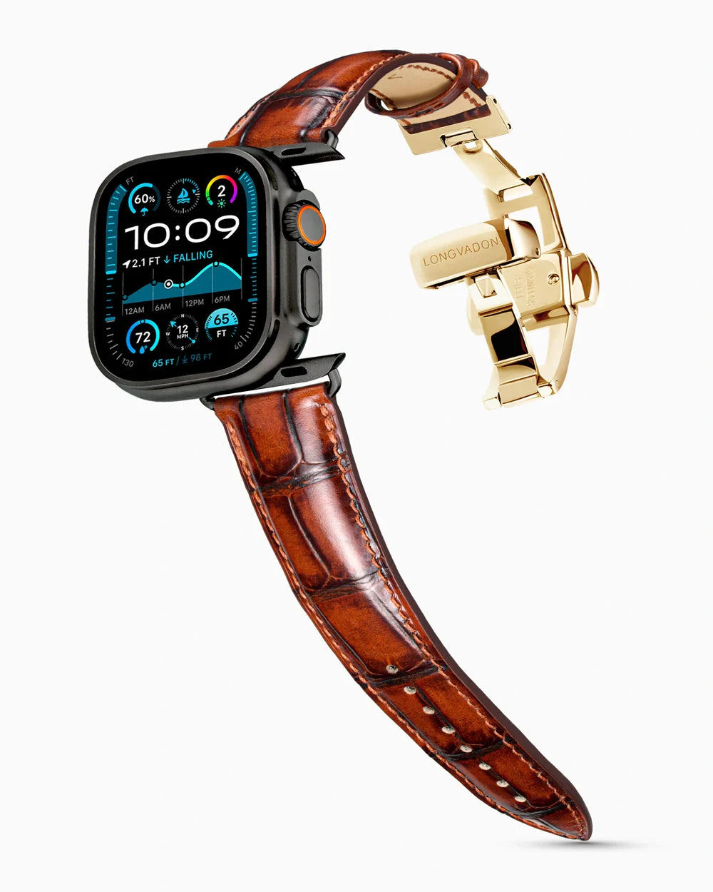 Caiman Series 3 luxury Apple Watch leather band on an Apple Watch Ultra