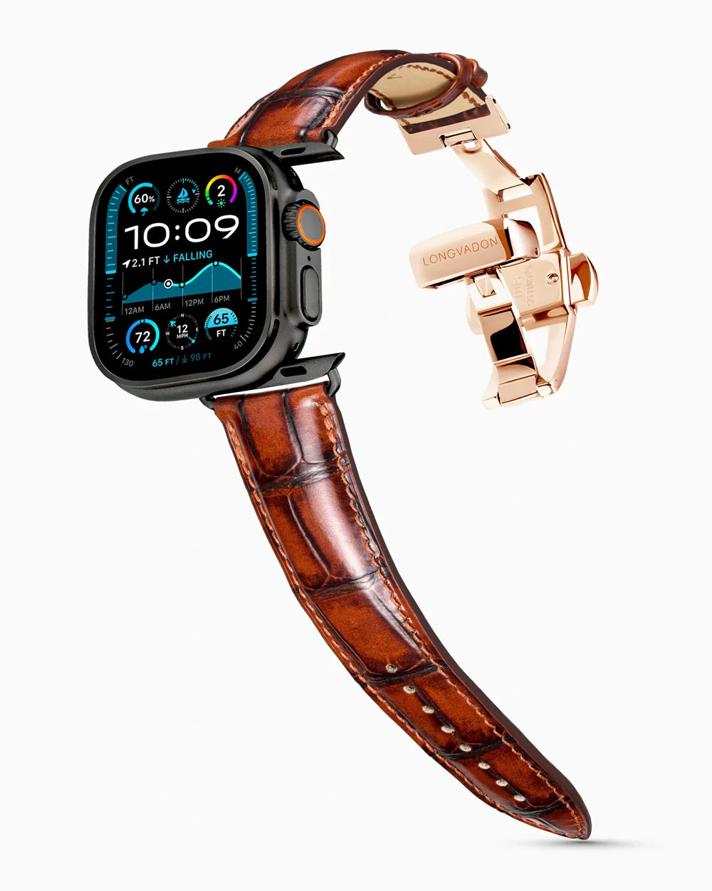 Caiman Series 3 luxury Apple Watch leather band on an Apple Watch Ultra