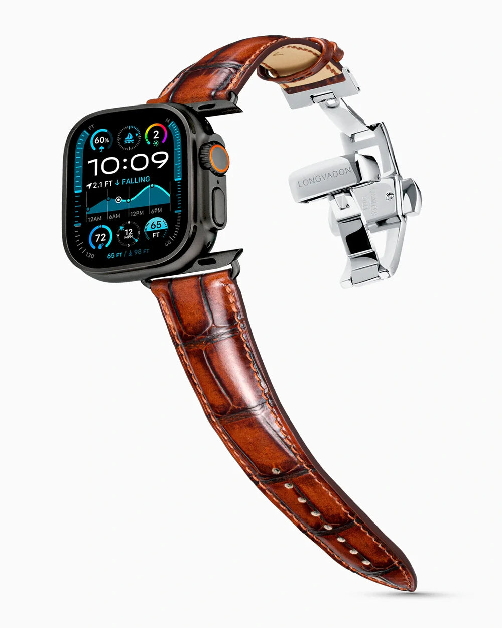 Caiman Series 3 luxury Apple Watch leather band on an Apple Watch Ultra