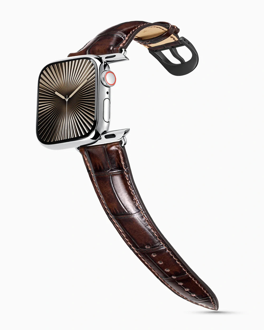 Caiman Series 3 luxury Apple Watch leather band on a Series 10 Apple Watch