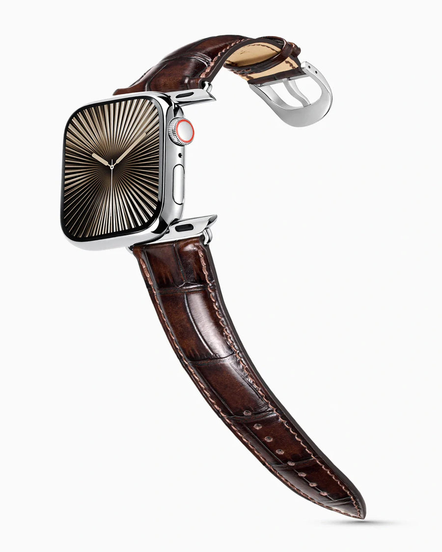 Caiman Series 3 luxury Apple Watch leather band on a Series 10 Apple Watch
