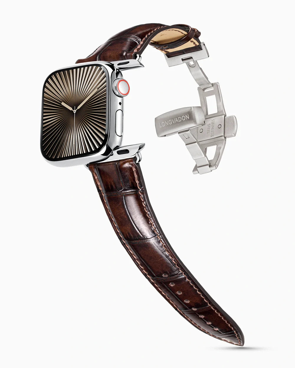 Caiman Series 3 luxury Apple Watch leather band on a Series 10 Apple Watch