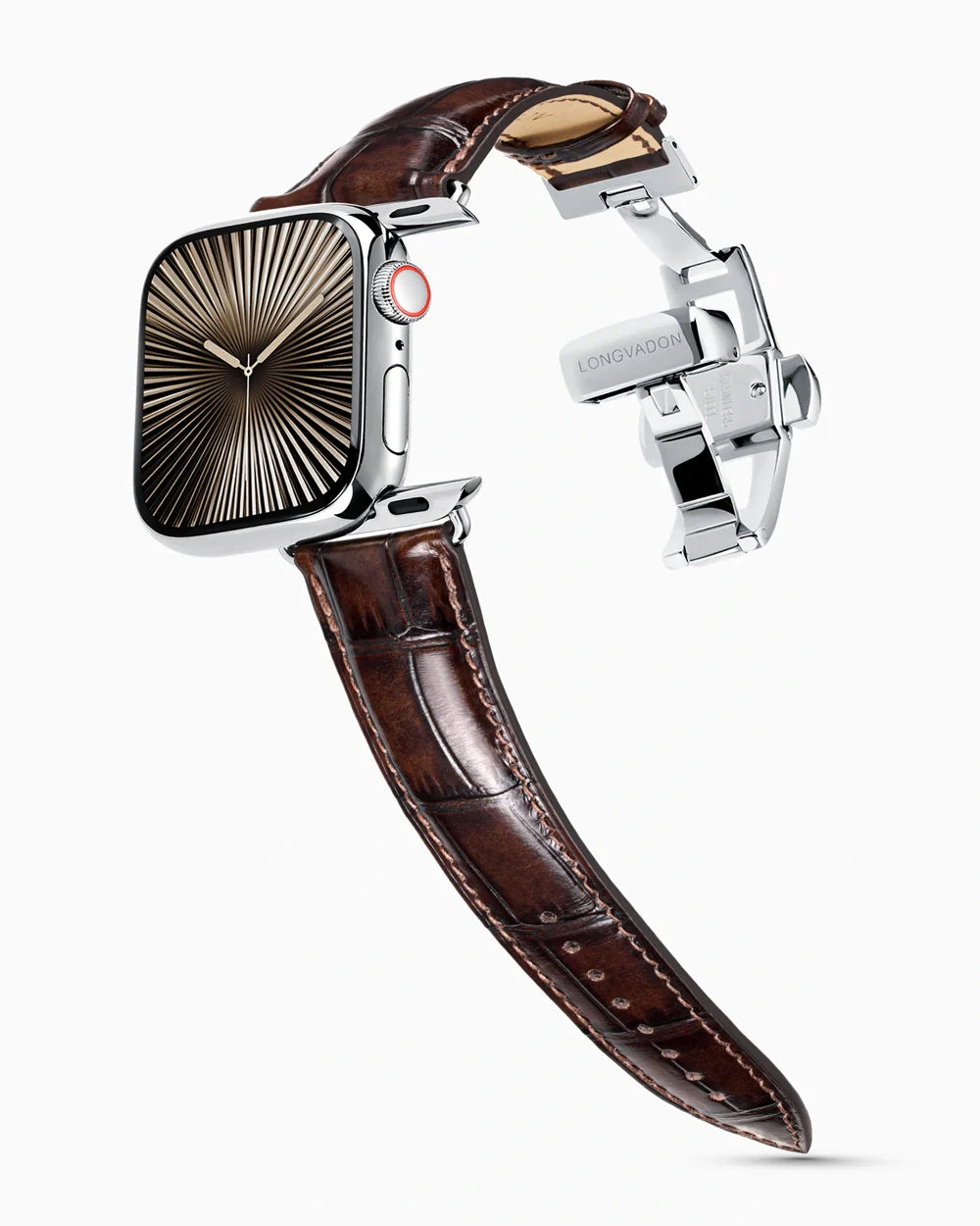 Caiman Series 3 luxury Apple Watch leather band on a Series 10 Apple Watch