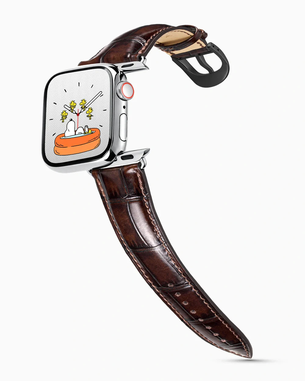 Caiman Series 3 luxury Apple Watch leather band on a Series 9 Apple Watch
