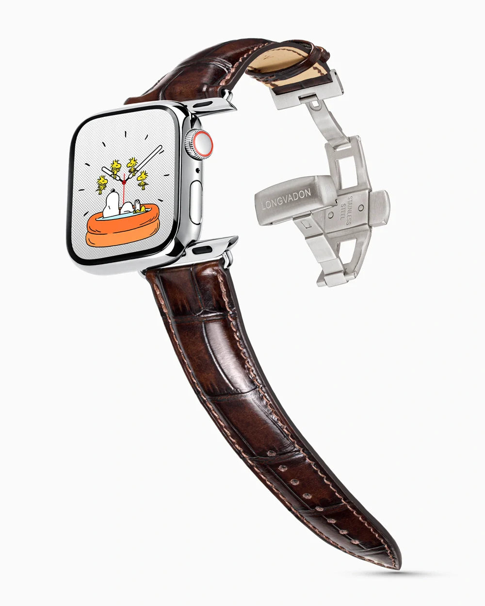 Caiman Series 3 luxury Apple Watch leather band on a Series 9 Apple Watch