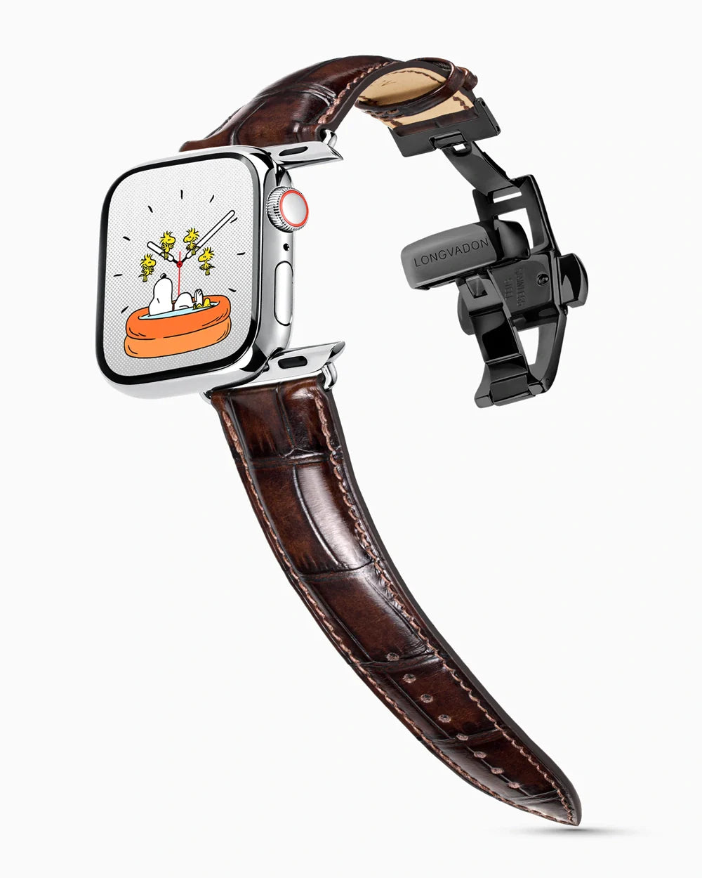 Caiman Series 3 luxury Apple Watch leather band on a Series 9 Apple Watch