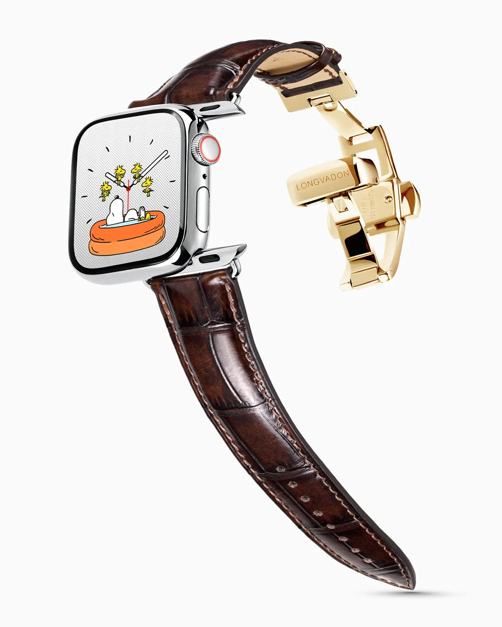 Caiman Series 3 luxury Apple Watch leather band on a Series 9 Apple Watch