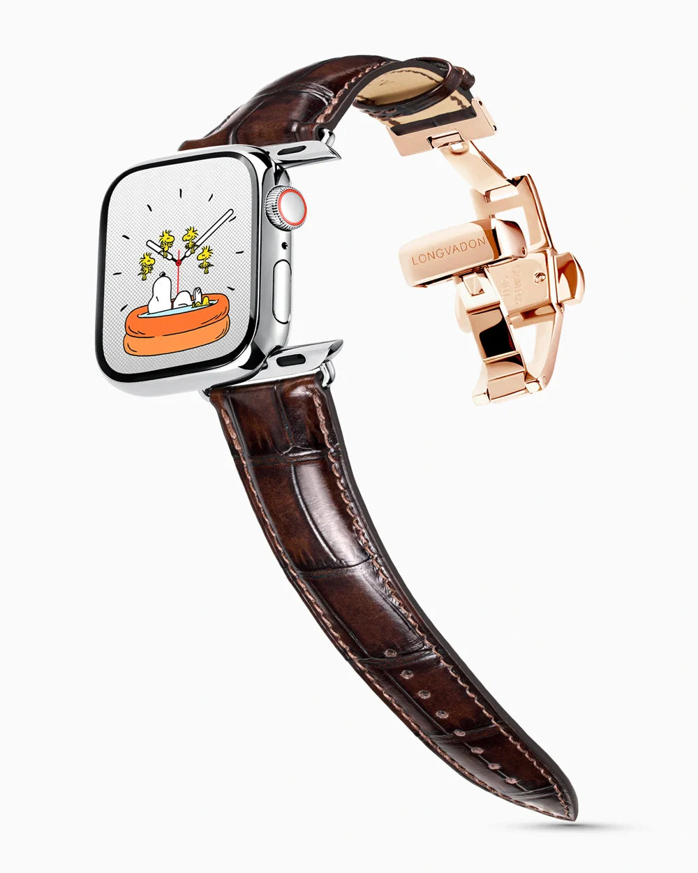 Caiman Series 3 luxury Apple Watch leather band on a Series 9 Apple Watch