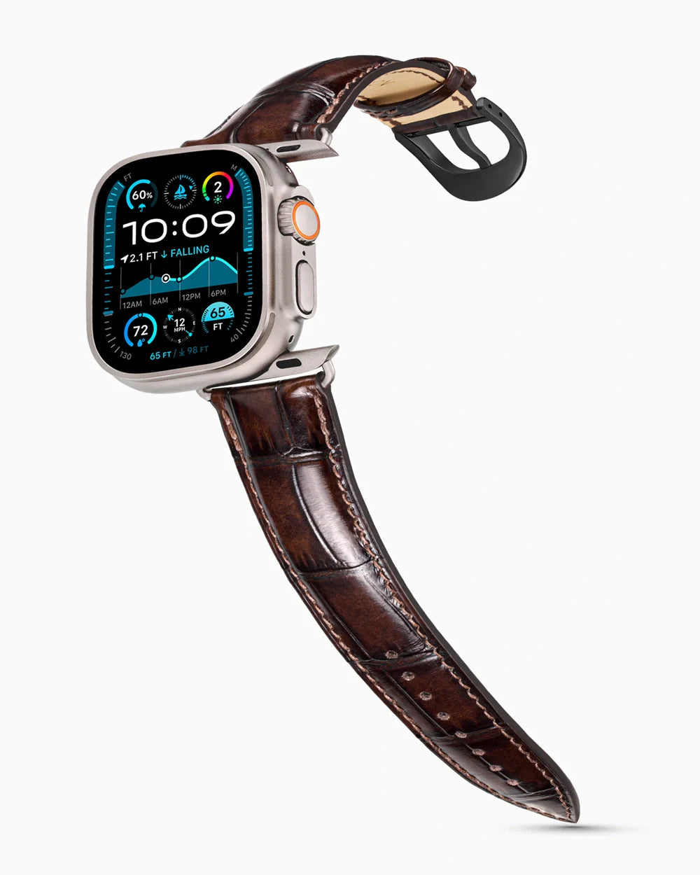 Caiman Series 3 luxury Apple Watch leather band on an Apple Watch Ultra