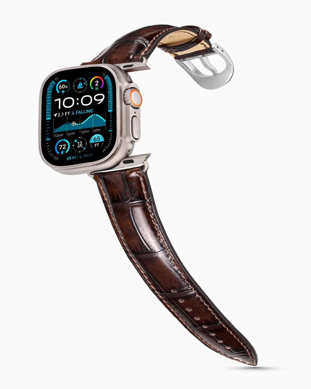 Caiman Series 3 luxury Apple Watch leather band on an Apple Watch Ultra