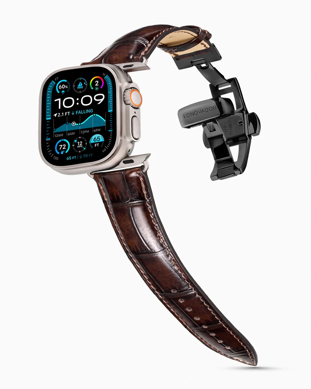 Caiman Series 3 luxury Apple Watch leather band on an Apple Watch Ultra