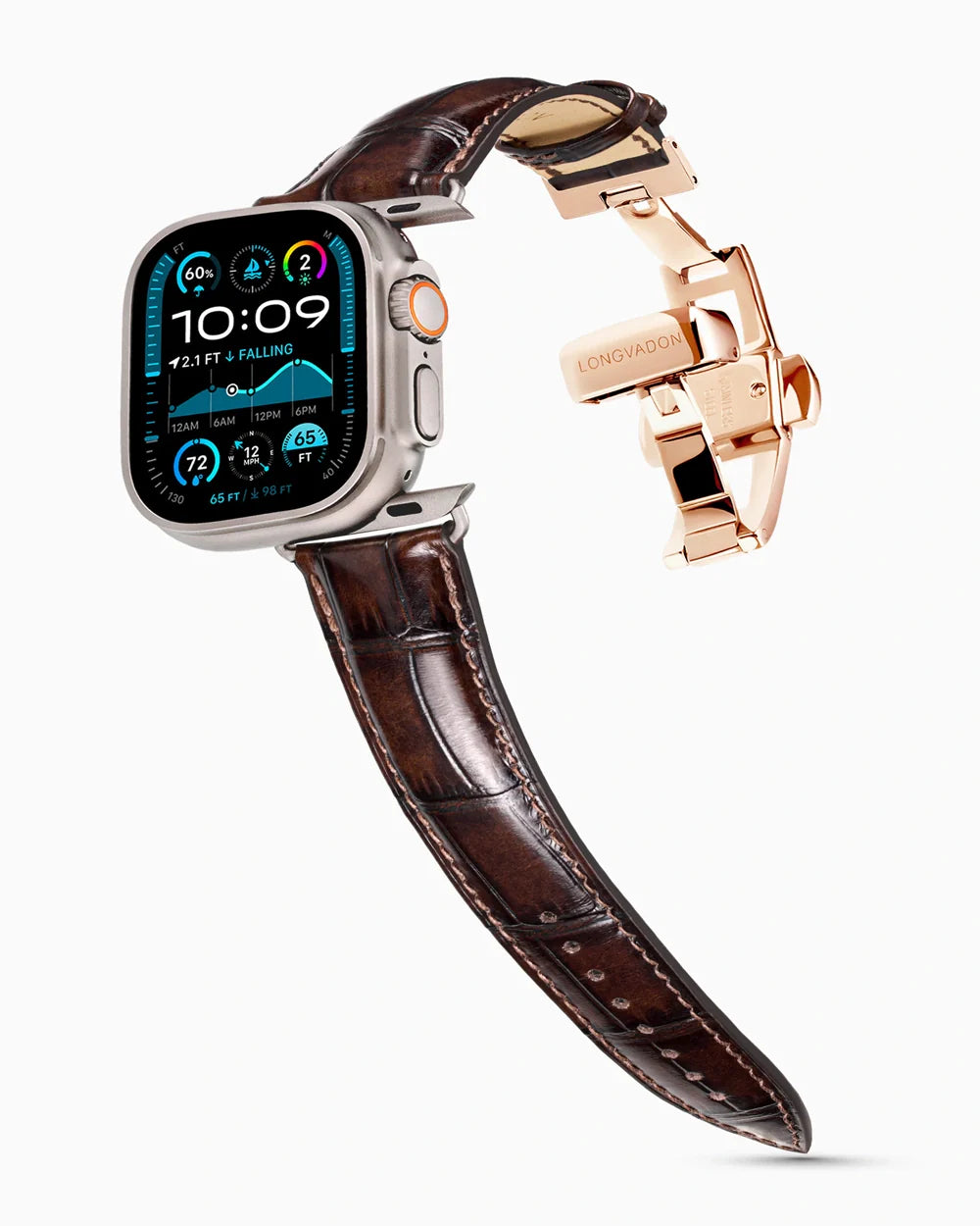 Caiman Series 3 luxury Apple Watch leather band on an Apple Watch Ultra