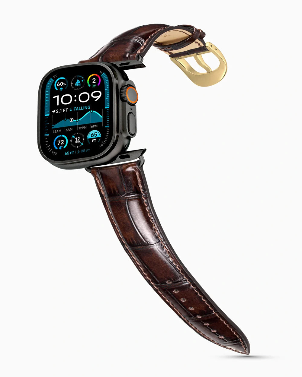 Caiman Series 3 luxury Apple Watch leather band on an Apple Watch Ultra