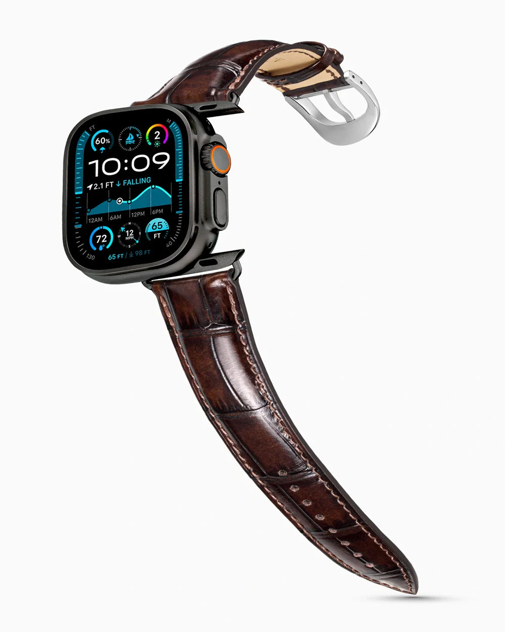 Caiman Series 3 luxury Apple Watch leather band on an Apple Watch Ultra