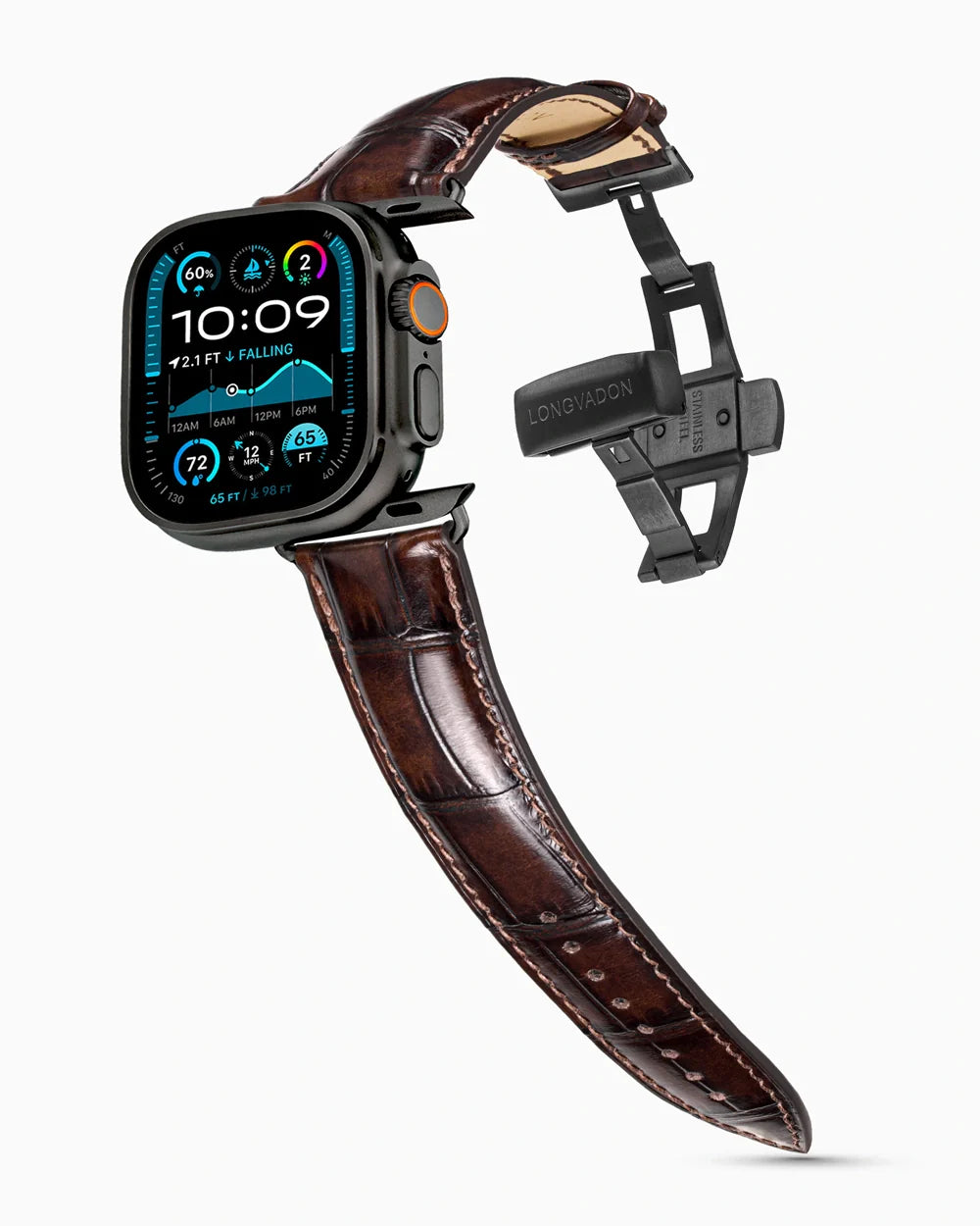 Caiman Series 3 luxury Apple Watch leather band on an Apple Watch Ultra