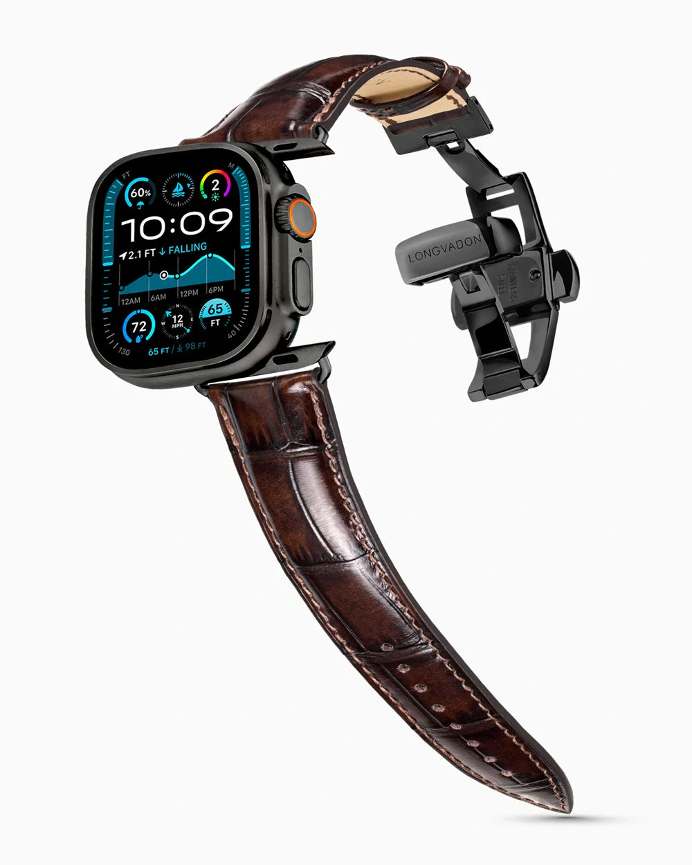 Caiman Series 3 luxury Apple Watch leather band on an Apple Watch Ultra