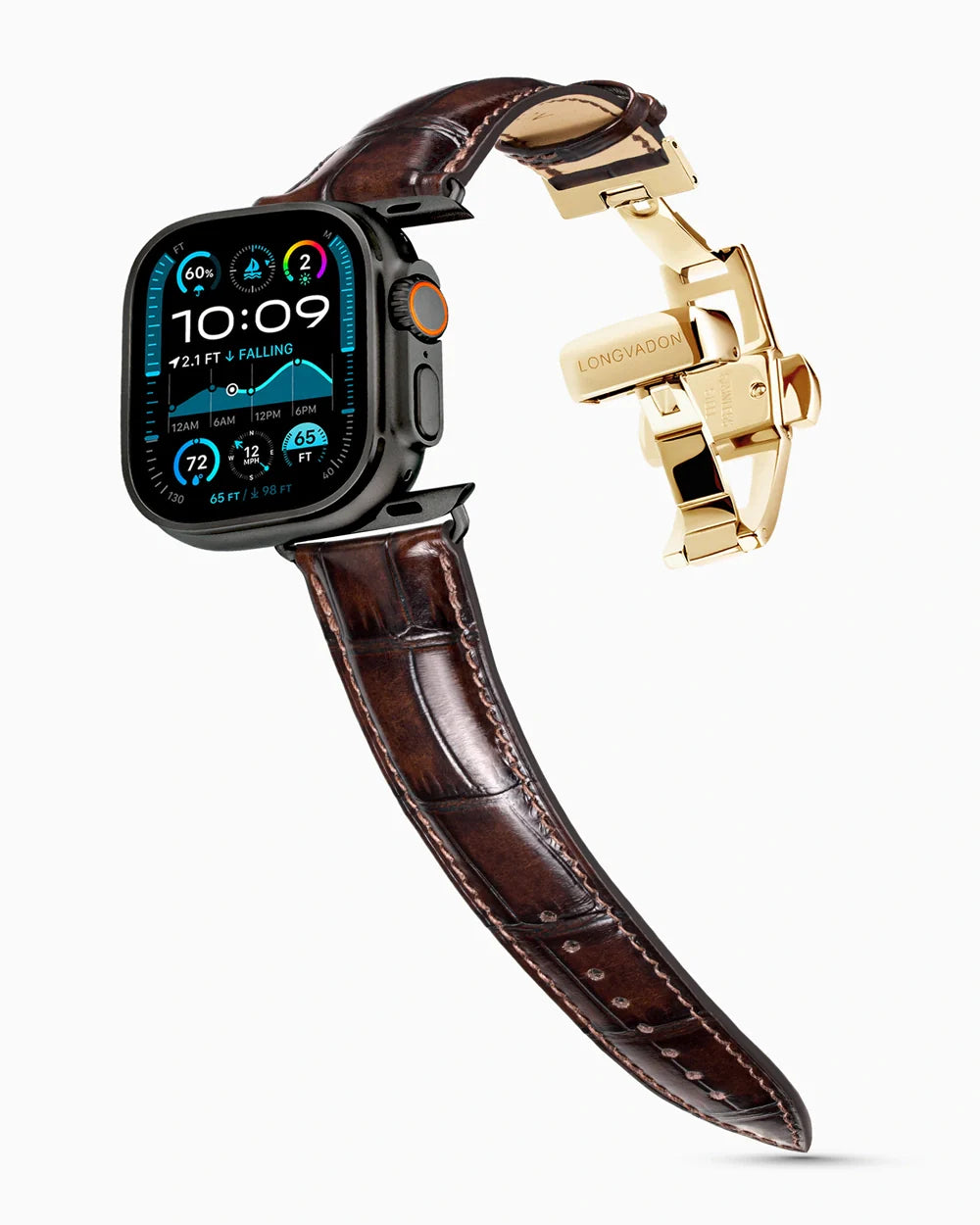 Caiman Series 3 luxury Apple Watch leather band on an Apple Watch Ultra