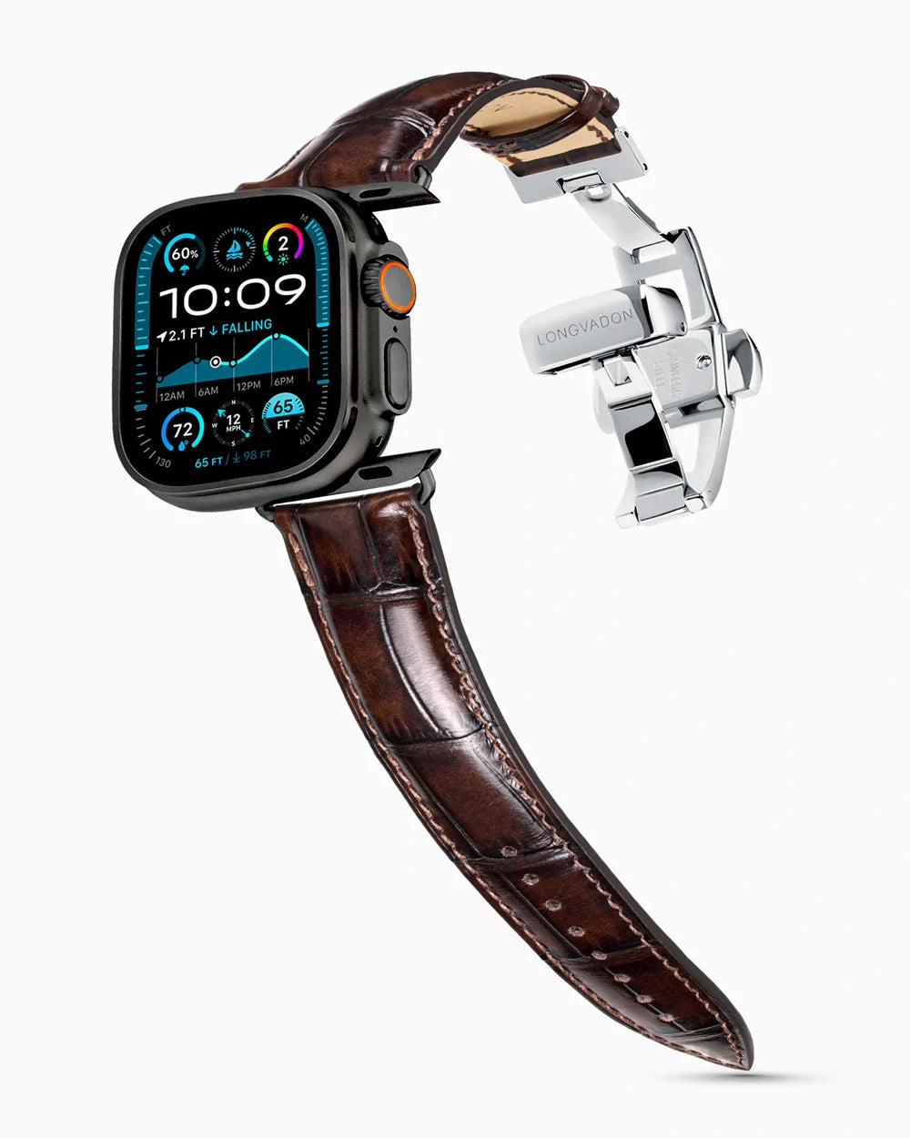 Caiman Series 3 luxury Apple Watch leather band on an Apple Watch Ultra